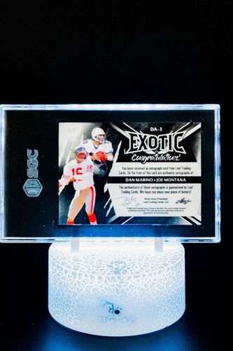 Dan Marino, Joe Montana 2023 Leaf Exotic Dual Autographed Snake Mojo 1/1 / SGC - Foto 2 di 7