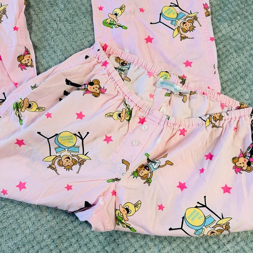 Vintage Y2K Bubblegum Pink Aeropostale Low Rise Monkey Print Pyjamahose Bequem - Bild 2 von 6