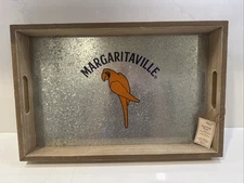 Margaritaville Wood & Galvanized Metal Tropical Drink Serving Tray 18X13X2 NWT