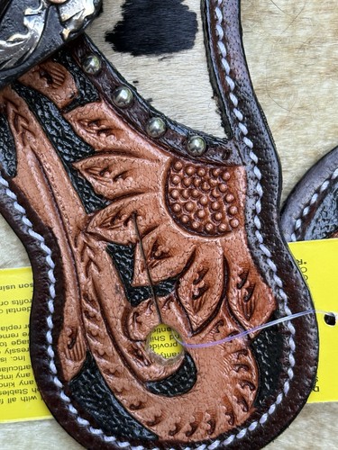 PAR de correas occidentales de cuero de grano superior tooled talla adulto para cabello en cuero de vaca - Imagen 4 de 8