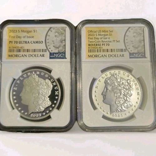 MORGAN SILVER DOLLAR - 2023 S ULTRA CAMEO REVERSE PF 70 NGC (SET OF 2 COINS)