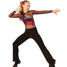 Odyssey Child Small Dance Costume Jazz Tap Foil Velvet Jumpsuit Unitard New Solo