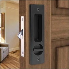 Black Sliding Barn Door Lock, Invisible Handle, Keys, Wood, Pocket Hardware