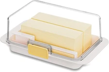 White Airtight Butter Dish with Lid for Countertop, Stylish Container with Cutte