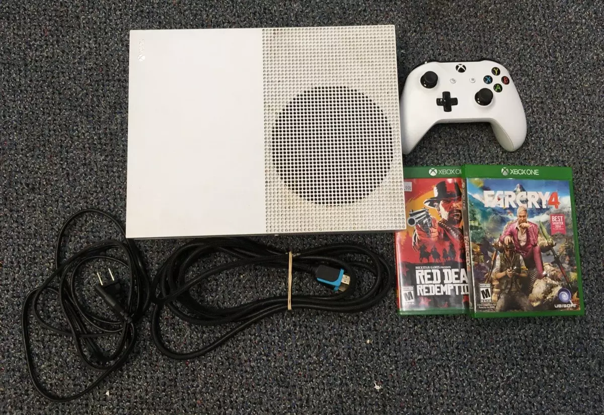 Microsoft Xbox One S 500GB Console Model 1681 White + 1 Controller + 2  Games