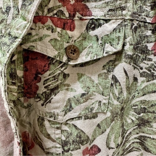 Charter Club 100% Linen Jacket Button Up Hibiscus Tropical Floral Print Medium - Picture 6 of 7