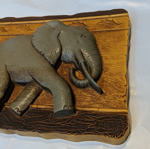 Vintage 70er Jahre Home Interiors Afrikanischer Elefant rustikal Wandbild Plakette Holz wie - Bild 2 von 12
