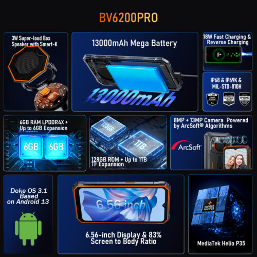 Blackview BV6200 Pro Rugged Smartphone 18GB+128GB Android 14 13000mAh Phone NFC - Picture 2 of 13