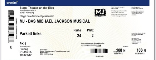 2 Musicalkarten für Michael Jackson in Hamburg am 31.01.2025 - Bild 2 von 2