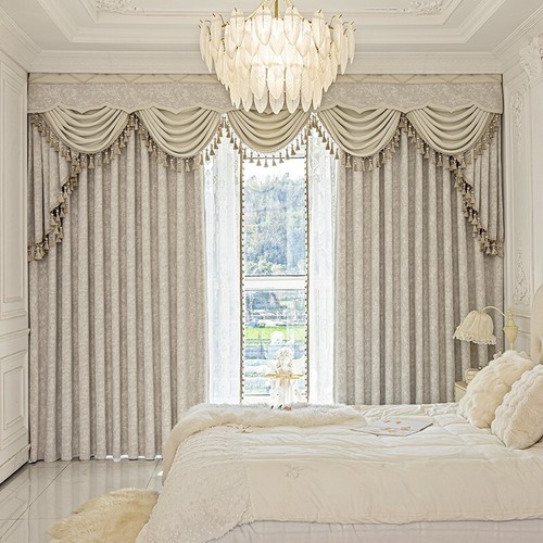 Luxury French Romantic chenille beige cloth curtain tulle valance drape C2163 - Picture 4 of 12