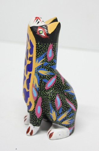 3 Vintage Mexican Folk Art Oaxacan Hand Carved Hand Painted Wooden Cats Signed - Picture 11 of 14