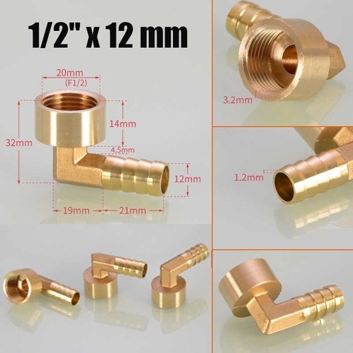 Brass 90° BSP Thread Female Elbow 1/4" 3/8" 1/2" Barbed Hose Tail Pipe Fittings - Picture 13 of 15