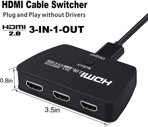 3 Way HDMI 2.0 Switch 3 In 1 Out Splitter HDCP 2.2 4K @60Hz UHD HDR with Cable - Picture 12 of 18