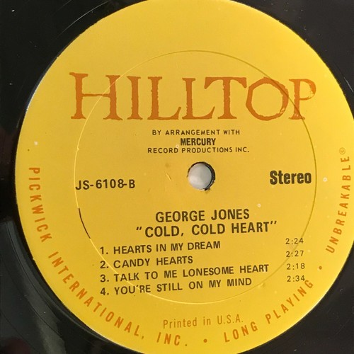GEORGE JONES Cold, Cold Heart 1971 US Vinyl LP compilation. Hilltop JS 6108 - Imagen 3 de 4