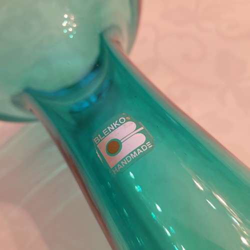 BLENKO 8727-29 Teal Candle Holder Floor Vase Original Label 1987 DON SHEPHERD - Picture 3 of 11
