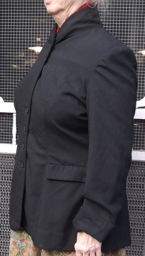 Blazer donna lana nero fatto a mano, collo scialle e tasche, sartoriale, taglia 14 - Foto 6 di 9