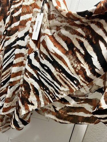Calvin Klein 16 Asymmetrical Long Skirt Lined Zippered NWT Safari Print - Picture 5 of 5