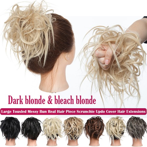 REAL Messy Bun Scrunchie Hair Extensions Wavy THICK Ponytail as Human Hair Piece - Picture 16 of 31