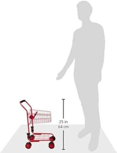 Red Metal Shopping Cart for Kids - Foldable, 24 Food Pieces, Doll Seat Included - Picture 11 of 11