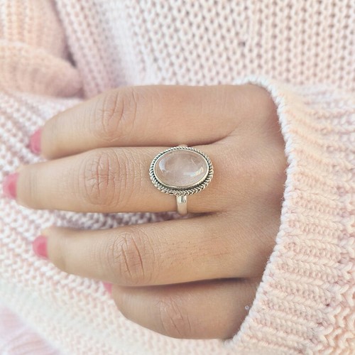 Genuine Rose Quartz Ring, Silver Rose Quartz Ring, Rose Quartz Ring, Dainty Ring - Picture 3 of 12