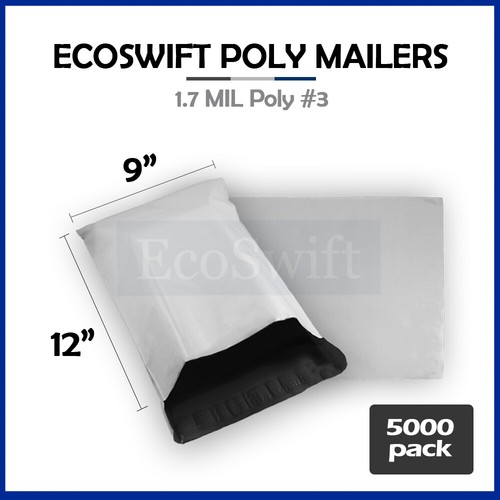 5000 9x11 EcoSwift White Poly Mailers Shipping Envelope Self Sealing Bags 1.7MIL - Picture 1 of 5
