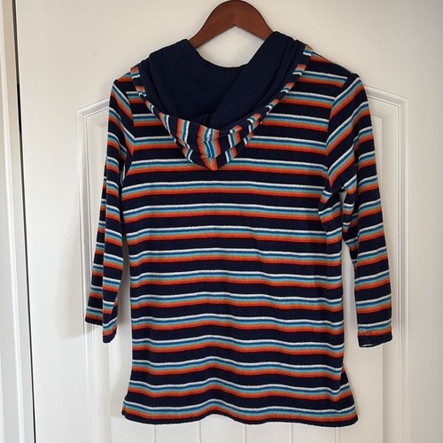 Hanna Andersson Blue Striped Terry Hoodie Beach Swim Cover Up Kids Medium - Picture 9 of 9