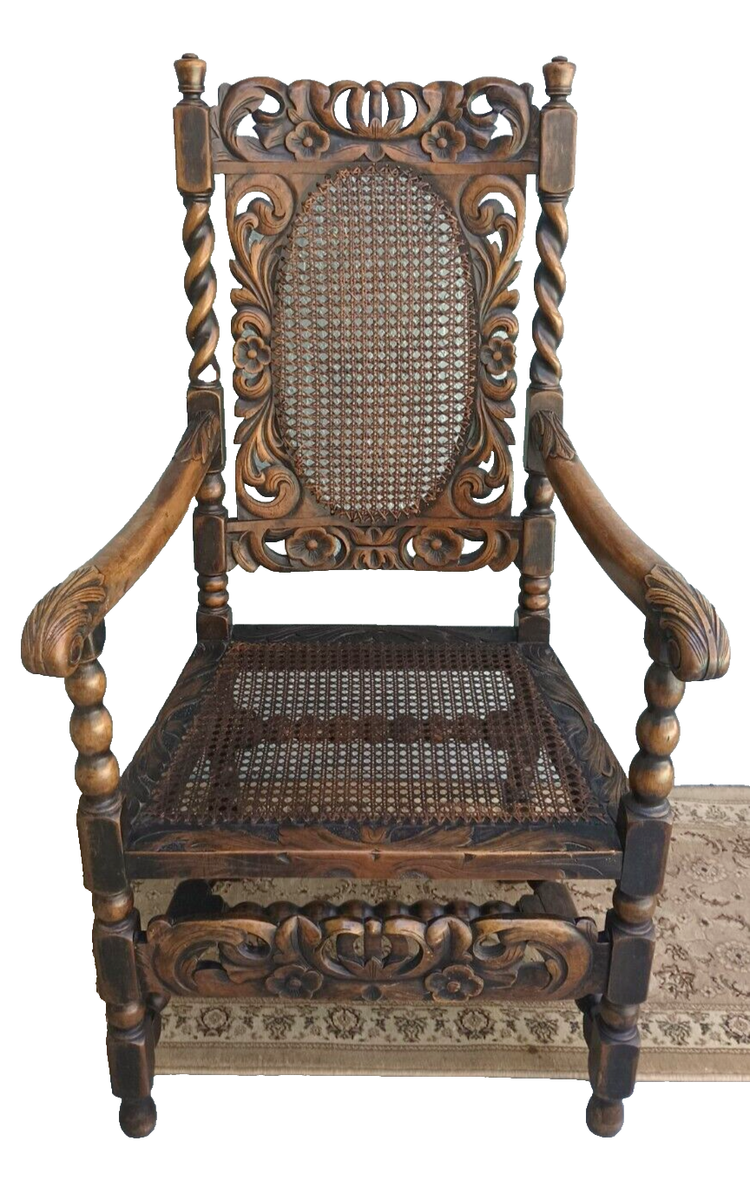 Antique 1680c William and Mary Ornately Carved Walnut Throne Chair