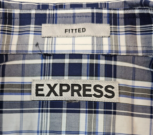 Express Fitted Button Up Long Sleeve Shirt Blue White Plaid - See Pics & Descrip - Picture 16 of 19