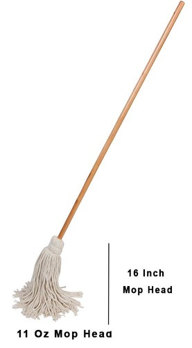 Large Wet Deck Cotton Mop with Solid Wood Handle (11 Oz, White) - Picture 4 of 5