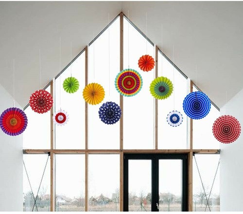 6/12PCs Paper Fan Flowers Hanging Birthday Wedding Baby Shower Party Decor - Picture 69 of 90