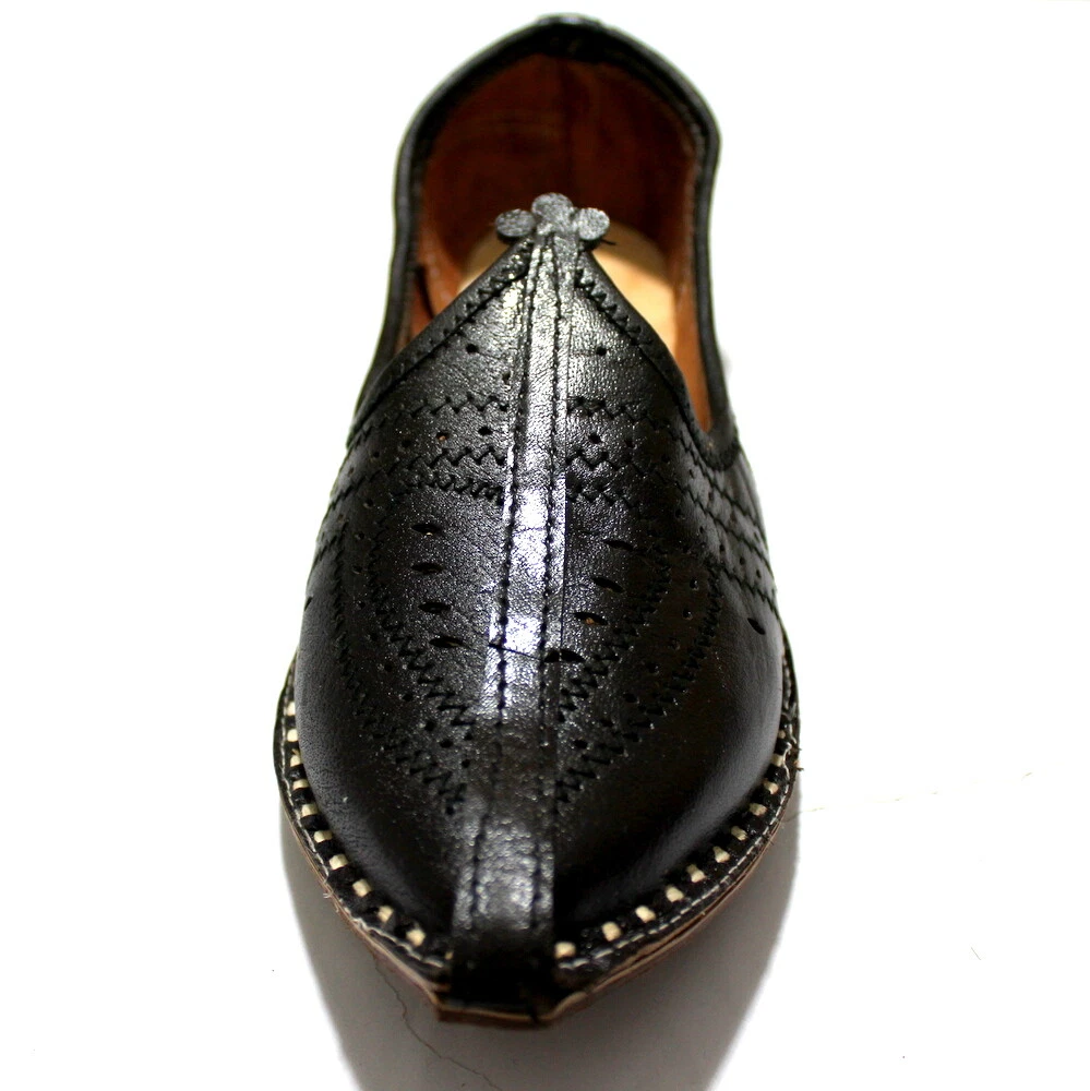 Men's Black Jutti Leather Handmade Traditional Punjabi US Style Shoes Sandel