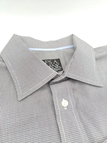 πΊπ² Jos A Bank Signature Mens L 16.5x34 100% Cotton Shirt Black Red Check - Picture 4 of 6