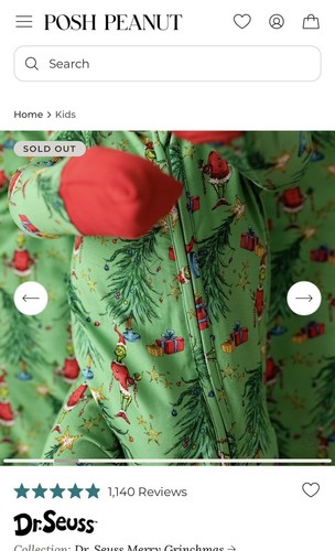NIB Posh Peanut Grinch Merry Grinchmas Convertible One Piece Green Pajamas 3T - Picture 2 of 3