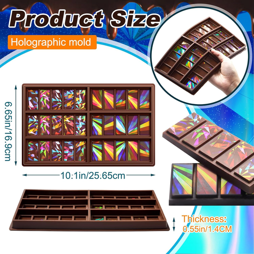 Holographic Chocolate Molds Resin Silicone Chocolate Bar Deep Thick Molds for Re - Picture 2 of 12