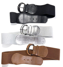 3 Pack Women's Stretchy Wide Waist Belt Black-Brown-Silver One Size x 3" Wide