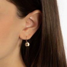 14K Solid Yellow Gold Baseball Sports Drop Huggie Hoop Earrings