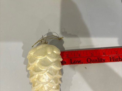 Glass Pinecone Ornaments Cream With White Snow Set of 2 Christmas Ornaments Vtg - Picture 2 of 8
