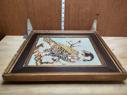 Vintage Large 15.5" Anco Bilt Wood Frame C10 W/ Needlepoint Framed Hawk Branch - Picture 16 of 19