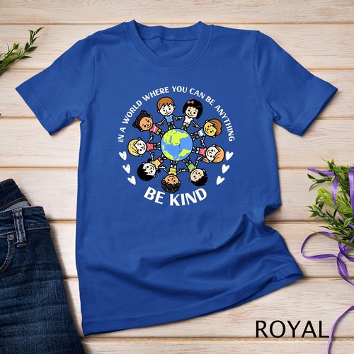 In A World Be Kind Kids Earth Anti Bullying Unity Day Orange Unisex T-shirt - Picture 12 of 15