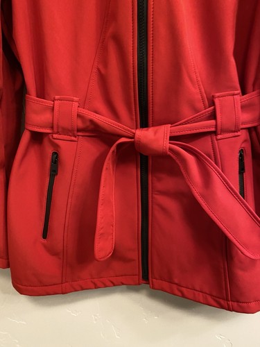 LONDON FOG Women’s Sz Small Red Belted Detach Hood Fleece Lining Jacket Coat - Picture 8 of 16