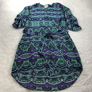 MAEVE-Anthropologie-Women-039-s-Size-Large-Shirtdress-Blue-Green-Belted-3-4-Sleeves