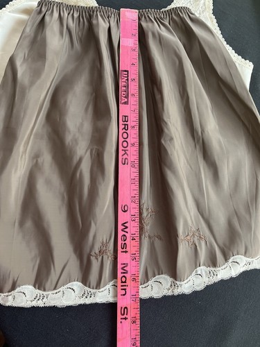 Vtg FARR WEST Camisole Ivory SATIN Lace Cami + Taffeta Half Slip Mocha Brown S M - Picture 16 of 19