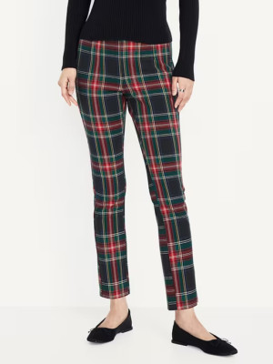 Old Navy Polished Pixie Skinny Pants Womens 16 Red Green Plaid Zip Pockets NEW