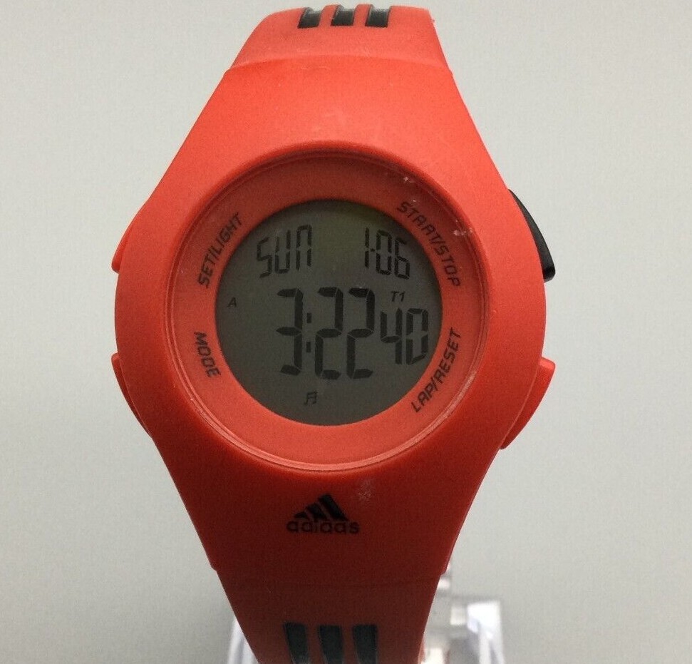Adidas Digital Watch Women Red Black 50M Timer New Battery 7.25 Adidas Digital Watch Women Red Black 50M Timer New Battery 7.25