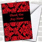 Floral Black Red Damask Personalised Thank You Card
