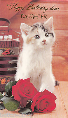 Happy Birthday Daughter Cat Images Daughter Happy Birthday Vintage 1970'S Greeting Card Cute Kitten Cat Red  Roses | Ebay
