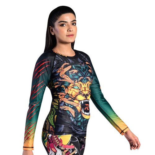 ROAR MMA Maniche Lunghe Fight Wear Donna Compressione Rash Guard BJJ Wrestling - Foto 24 di 50