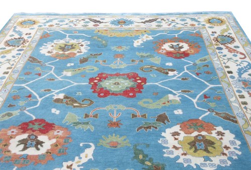 12X16 Blue Oushak Hand-Knotted Wool Area Rug Oriental Carpet (12' x 15'6") - Picture 4 of 9