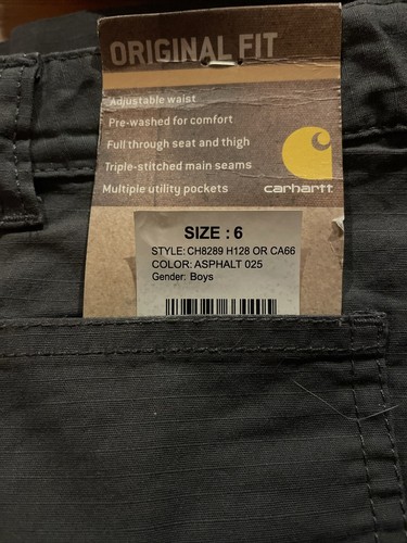 Boys Sz6 Carhartt Original Fit Cargo Shorts Dark Gray School Outdoors Adjustable - Picture 8 of 8