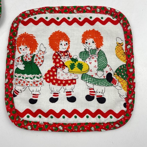 Christmas Raggedy Ann Pot Holder Hot Pad (Lot of 3) Square Candy Canes Holly - Picture 6 of 10